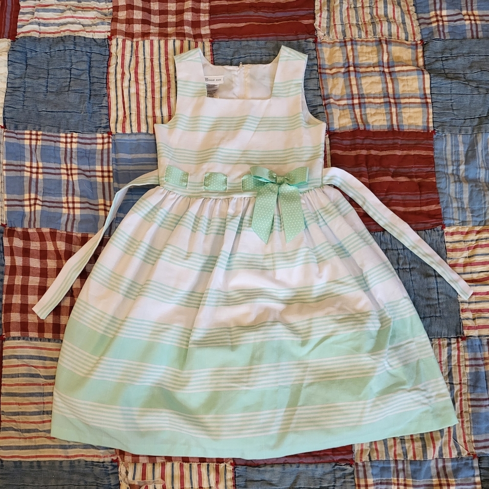 Bonnie Jean teal white striped dress size 12